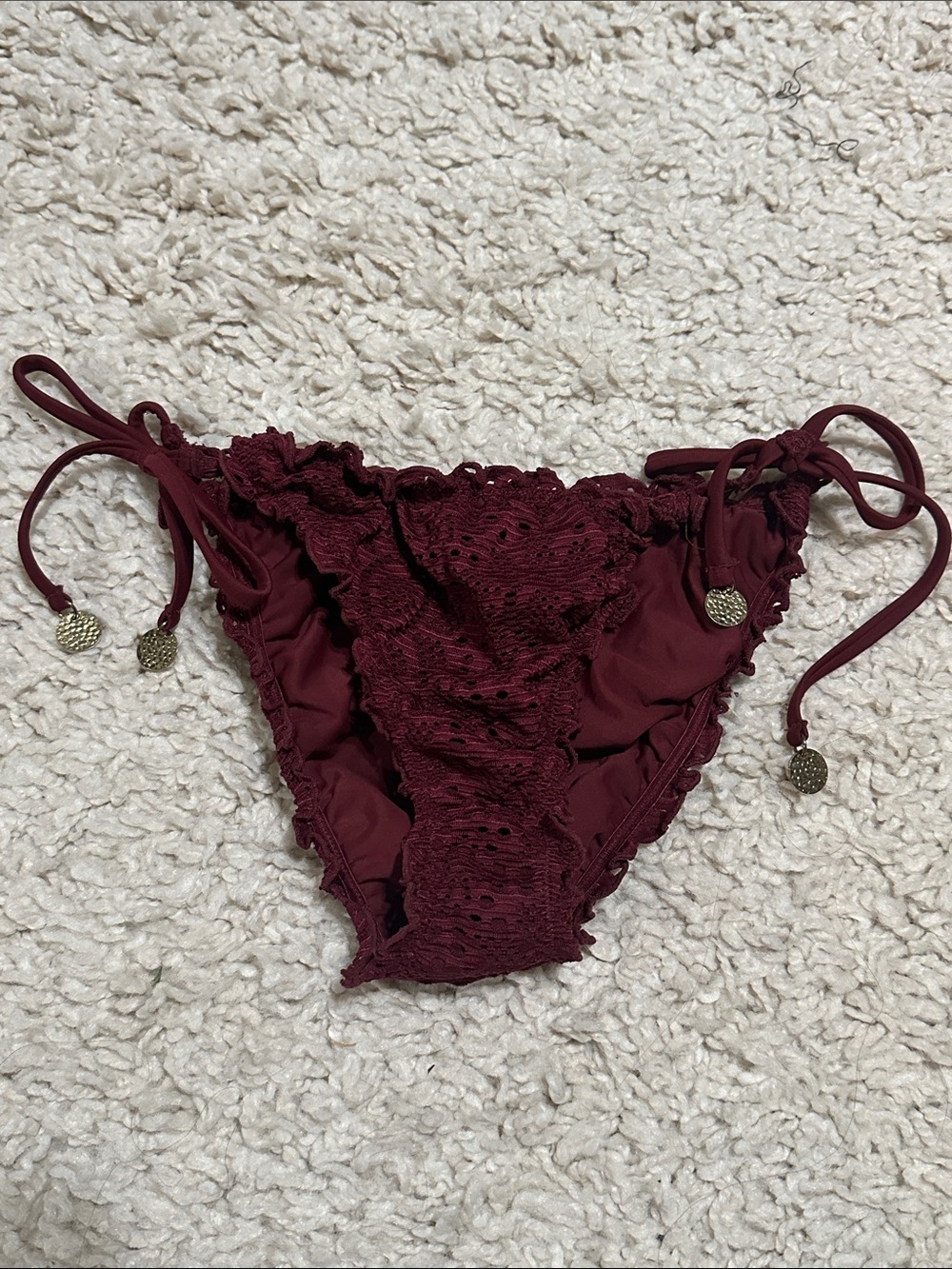 Boho Burgundy Lace Ruffle Tie-Side Bottoms
